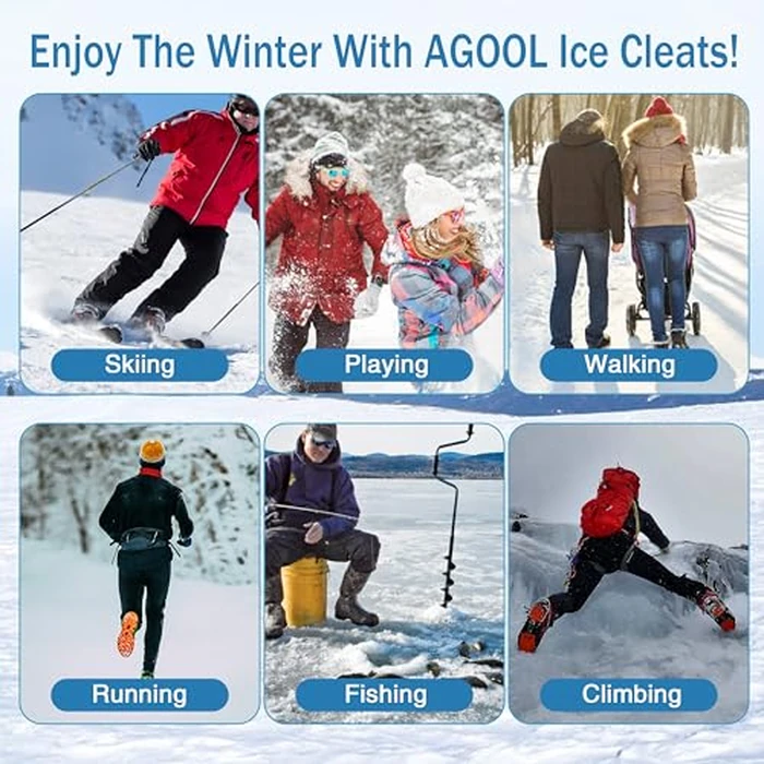 Ice Cleats Snow Traction Cleats Ice Grippers Winter Shoes Grippers 24 Studs Snow Cleats Crampon for Walking on Ice Cleats Non-Slip Overshoe Rubber Anti Slip Crampons Slip-on Stretch Footwear by AGOOL - Image 6