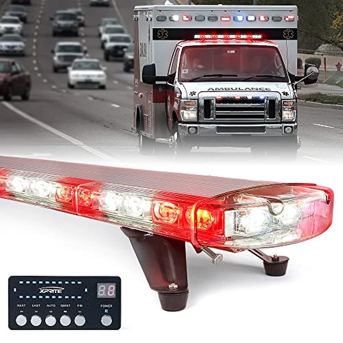 Xprite 48 Inch LED Rooftop Emergency Strobe Lights Bar w/ Adjustable Mounting Brackets, Warning Flashing Lightbar for Security POV Rescue Tow Trucks Firefighter Ambulance First Responder - White Red by Xprite - Image 1