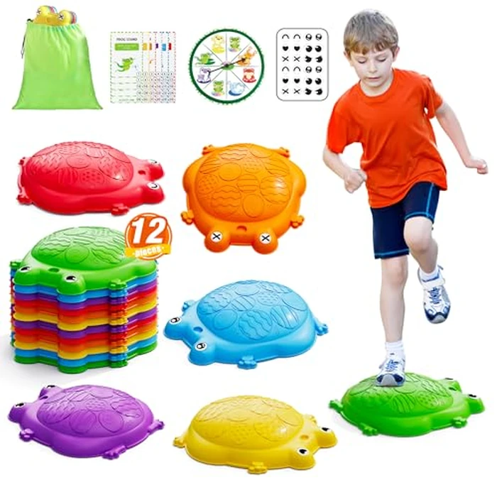 HYES Stepping Stones for Kids, 12PCS Non-Slip Balance Steps Stones for Toddler 1-3, Obstacle Courses Sensory Toys, Coordination Game Gift for Boys Girls Indoor Outdoor Play Ages 3-5 by HYES - Image 1