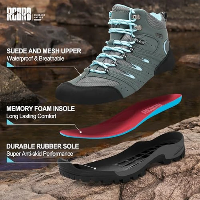 R CORD Hiking Boots Women Outdoor Sports Boots Non-Slip Breathable Sneakers Walking Boots for Outdoor Trailing Trekking Walking Climbing Travel DarkGrey Size 6 by R CORD - Image 5