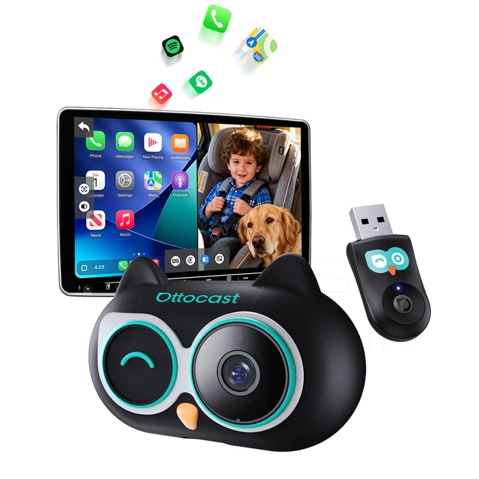 OTTOCAST Cabin Care Car Adapter with Baby Car Camera, Wireless CarPlay Display on CarScreen 2026, Plug-and-Play 1080P HD Rear Seat Baby Monitor, Split Screen Navigation, for Parents & Pet Owners by OTTOCAST - Image 1