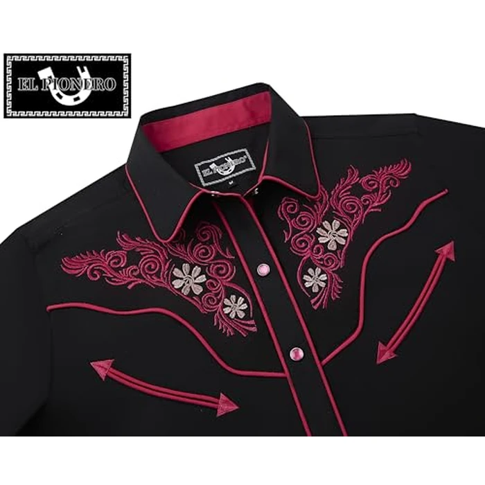 Embroidered Western Shirt 97% Cotton + 3% Spandex, Snap Front Contrast Piping & Heavy Buttons for Casual Riding S-3XL by EL PIONERO - Image 1