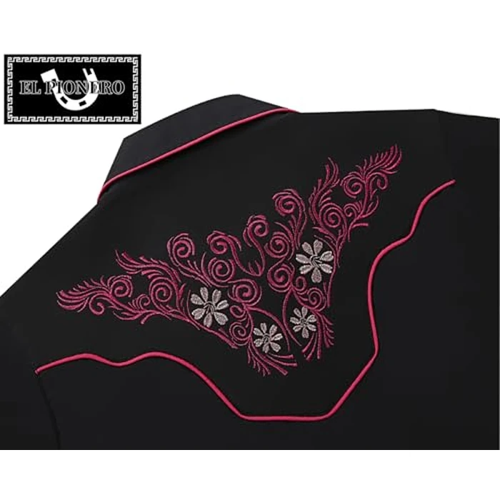 Embroidered Western Shirt 97% Cotton + 3% Spandex, Snap Front Contrast Piping & Heavy Buttons for Casual Riding S-3XL by EL PIONERO - Image 2