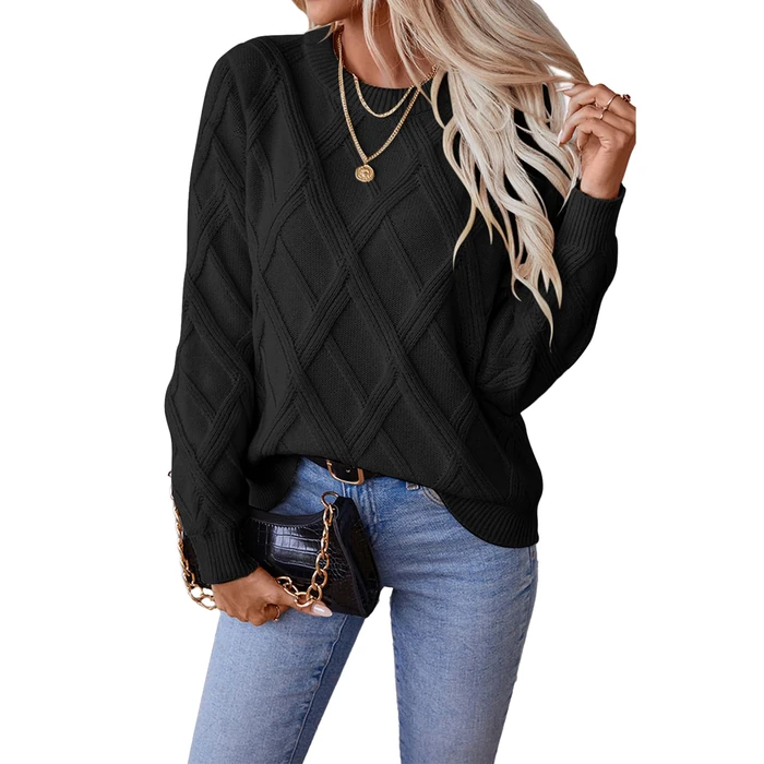 SHEWIN Womens Sweaters Crew Neck Cable Knit Sweater Women Lightweight Womens Fall Tops Long Sleeve Shirts Sweaters for Women Fall Outfits 2025, Black, S by SHEWIN - Used - Like New condition - US$20.58