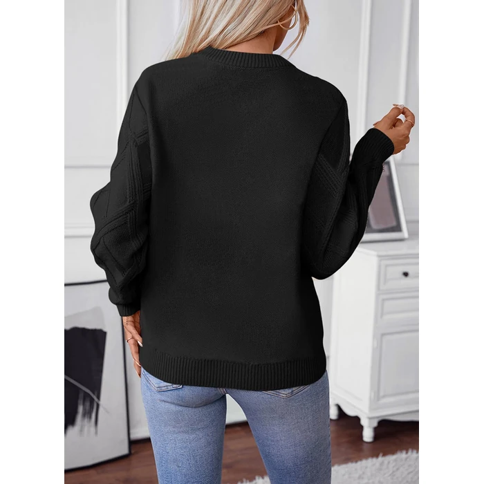 SHEWIN Womens Sweaters Crew Neck Cable Knit Sweater Women Lightweight Womens Fall Tops Long Sleeve Shirts Sweaters for Women Fall Outfits 2025, Black, S by SHEWIN - Image 6
