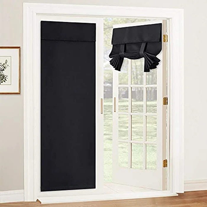 RYB HOME Blackout French Door Curtain - Privacy Thermal Insulated Window Shades for Patio Kitchen Front Entry Back Door Glass Window, Self Adhesive No Drill, 1 Panel, 26" W x 69" L, Black by RYB HOME - Used - Very Good condition