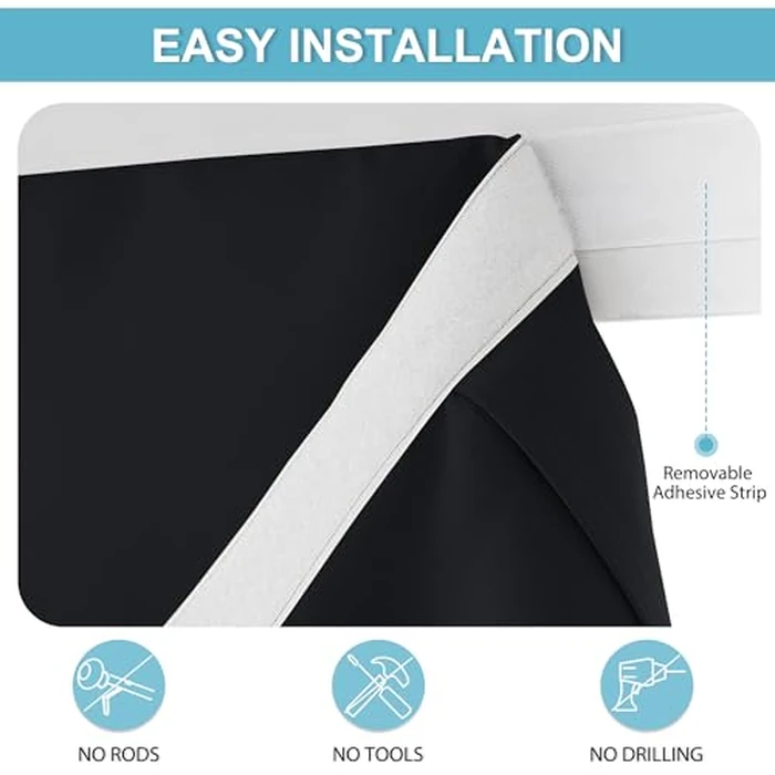 RYB HOME Blackout French Door Curtain - Privacy Thermal Insulated Window Shades for Patio Kitchen Front Entry Back Door Glass Window, Self Adhesive No Drill, 1 Panel, 26" W x 69" L, Black by RYB HOME - Image 2