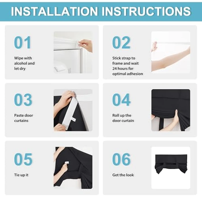 RYB HOME Blackout French Door Curtain - Privacy Thermal Insulated Window Shades for Patio Kitchen Front Entry Back Door Glass Window, Self Adhesive No Drill, 1 Panel, 26" W x 69" L, Black by RYB HOME - Image 3