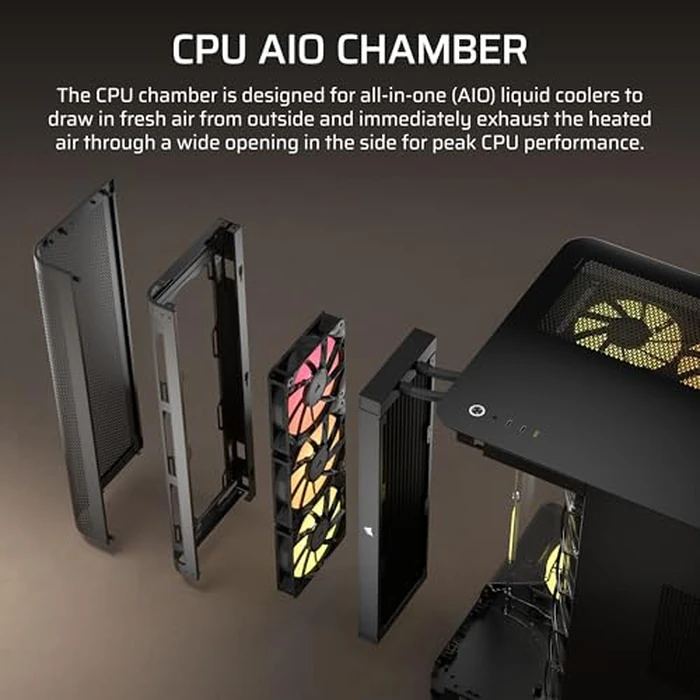 CORSAIR AIR 5400 RS-R ARGB Triple-Chamber Mid-Tower Panoramic PC Case - 3X Pre-Installed Reverse-Rotor RS120-R ARGB Fans, Low-Noise, High Airflow Ducts, Reverse Motherboard Support - Black by Corsair - Image 4