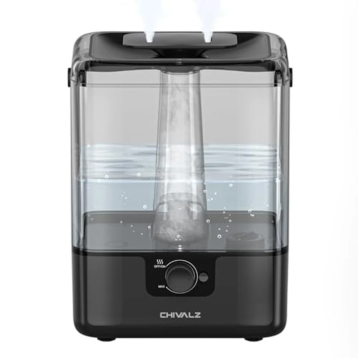 CHIVALZ Humidifiers for Bedroom, 6L Cool Mist Humidifiers for Baby Nursery, 26dB Quiet, 50H Runtime, Top Fill Humidifier for Large Room, Home, Plants, Nightlight, Oil Diffuser 1 Pack, Black by CHIVALZ - Used - Acceptable condition - CA$38.65