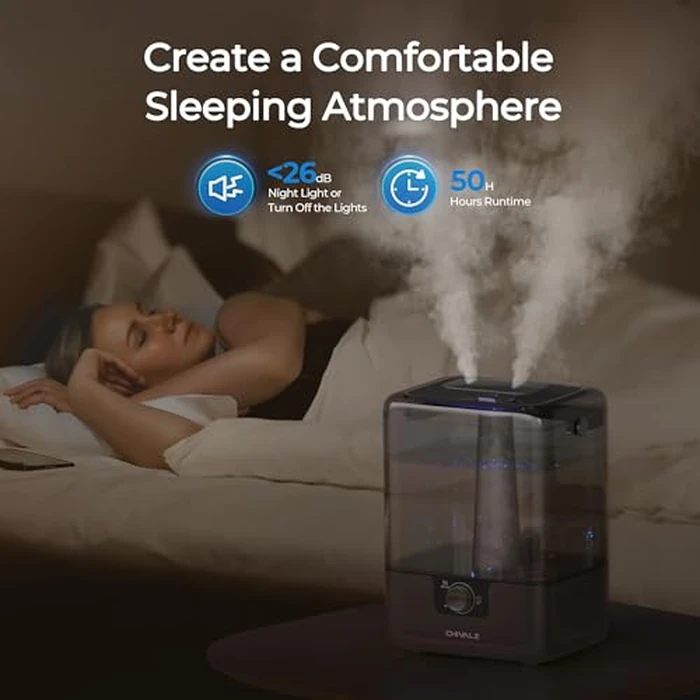 CHIVALZ Humidifiers for Bedroom, 6L Cool Mist Humidifiers for Baby Nursery, 26dB Quiet, 50H Runtime, Top Fill Humidifier for Large Room, Home, Plants, Nightlight, Oil Diffuser 1 Pack, Black by CHIVALZ - Image 3