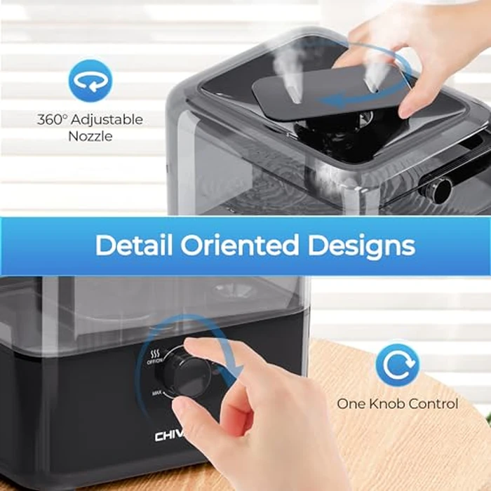 CHIVALZ Humidifiers for Bedroom, 6L Cool Mist Humidifiers for Baby Nursery, 26dB Quiet, 50H Runtime, Top Fill Humidifier for Large Room, Home, Plants, Nightlight, Oil Diffuser 1 Pack, Black by CHIVALZ - Image 7
