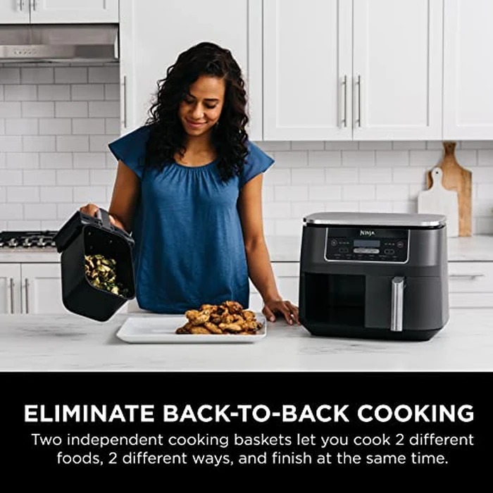 Ninja Foodi 6-in-1 8-qt. (7.6L) 2-Basket Air Fryer DualZone Technology, Match Cook & Smart Finish to Roast, Broil, Dehydrate & More for Quick, Easy Meals, Slate Grey (DZ201C) Canadian Version by Ninja - Image 2