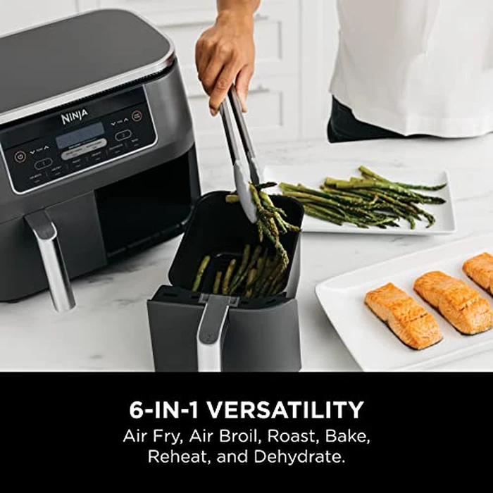 Ninja Foodi 6-in-1 8-qt. (7.6L) 2-Basket Air Fryer DualZone Technology, Match Cook & Smart Finish to Roast, Broil, Dehydrate & More for Quick, Easy Meals, Slate Grey (DZ201C) Canadian Version by Ninja - Image 3