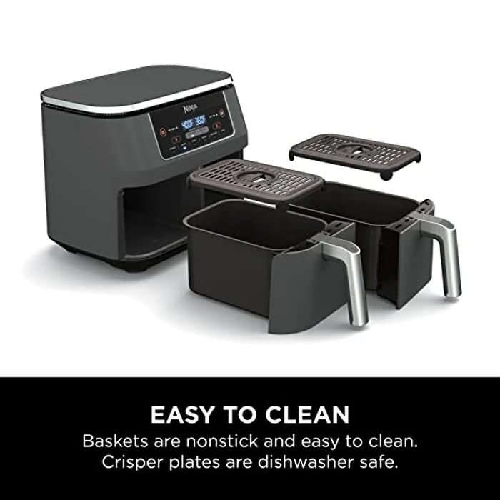 Ninja Foodi 6-in-1 8-qt. (7.6L) 2-Basket Air Fryer DualZone Technology, Match Cook & Smart Finish to Roast, Broil, Dehydrate & More for Quick, Easy Meals, Slate Grey (DZ201C) Canadian Version by Ninja - Image 4