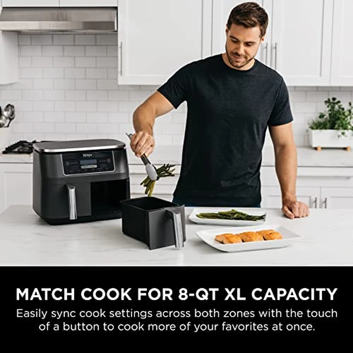 Ninja Foodi 6-in-1 8-qt. (7.6L) 2-Basket Air Fryer DualZone Technology, Match Cook & Smart Finish to Roast, Broil, Dehydrate & More for Quick, Easy Meals, Slate Grey (DZ201C) Canadian Version by Ninja - Image 5