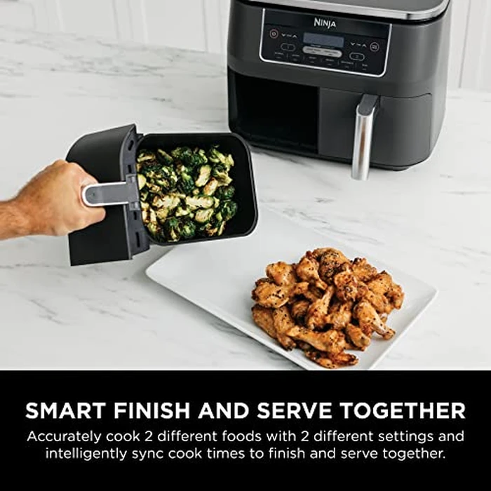 Ninja Foodi 6-in-1 8-qt. (7.6L) 2-Basket Air Fryer DualZone Technology, Match Cook & Smart Finish to Roast, Broil, Dehydrate & More for Quick, Easy Meals, Slate Grey (DZ201C) Canadian Version by Ninja - Image 6