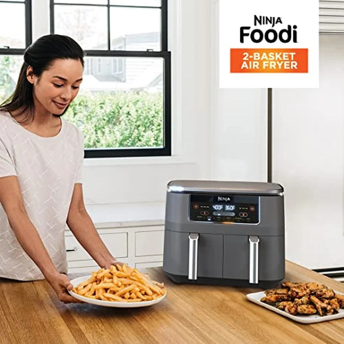 Ninja Foodi 6-in-1 8-qt. (7.6L) 2-Basket Air Fryer DualZone Technology, Match Cook & Smart Finish to Roast, Broil, Dehydrate & More for Quick, Easy Meals, Slate Grey (DZ201C) Canadian Version by Ninja - Image 7