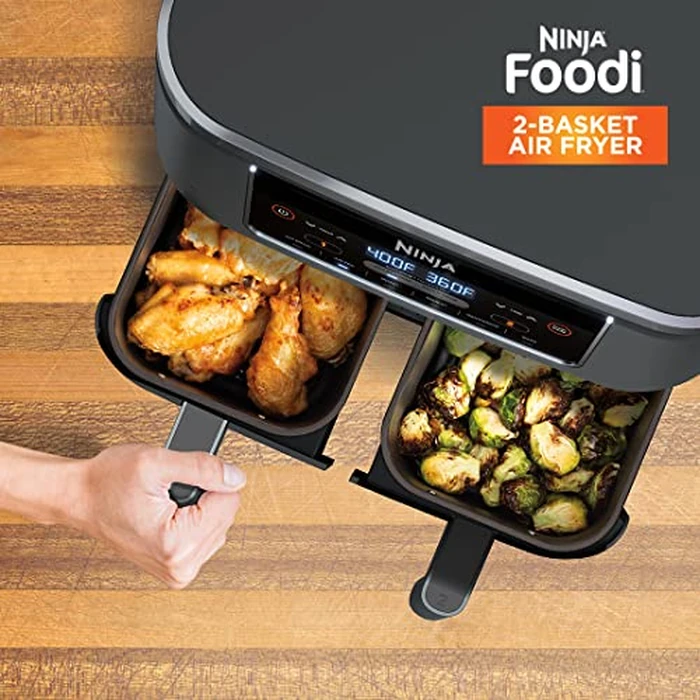 Ninja Foodi 6-in-1 8-qt. (7.6L) 2-Basket Air Fryer DualZone Technology, Match Cook & Smart Finish to Roast, Broil, Dehydrate & More for Quick, Easy Meals, Slate Grey (DZ201C) Canadian Version by Ninja - Image 8