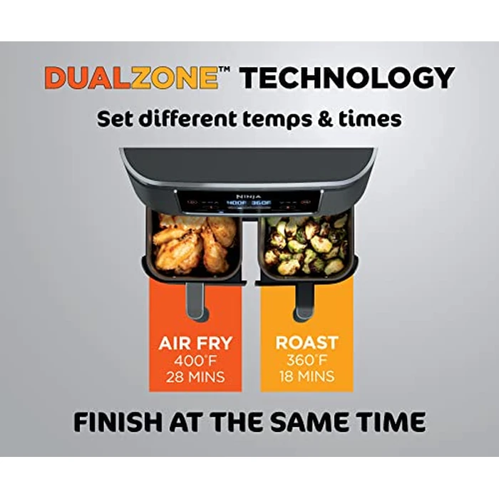 Ninja Foodi 6-in-1 8-qt. (7.6L) 2-Basket Air Fryer DualZone Technology, Match Cook & Smart Finish to Roast, Broil, Dehydrate & More for Quick, Easy Meals, Slate Grey (DZ201C) Canadian Version by Ninja - Image 9