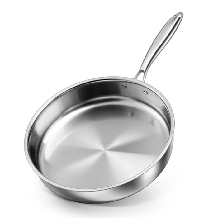 P&P CHEF 12 Inch Stainless Steel Frying Pan, 3-Ply Stainless Steel Pan Skillet, Induction Stir-fry Pan, Oven & All Stoves Safe, Heavy Duty & Even Heat, Dishwasher Safe, Silver, (1 Piece) by P&P CHEF - Image 1