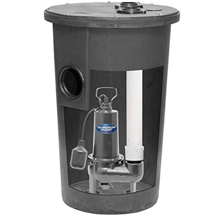 Superior Pump 93015-U Cast Iron Tethered Float Switch Sewage Pump with Basin Kit, 1/2 HP, Black by Superior Pump - Image 1