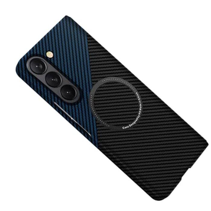 FLURIKA Magnetic Case for Samsung Galaxy Z Fold 7, Compatible with MagSafe Carbon Fiber Slim Thin Lightweight Aramid Fiber PC Back Anti Scratch Drop Protection Rugged Shockproof Cover, Black&Blue by FLURIKA - Image 1