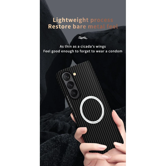 FLURIKA Magnetic Case for Samsung Galaxy Z Fold 7, Compatible with MagSafe Carbon Fiber Slim Thin Lightweight Aramid Fiber PC Back Anti Scratch Drop Protection Rugged Shockproof Cover, Black&Blue by FLURIKA - Image 7