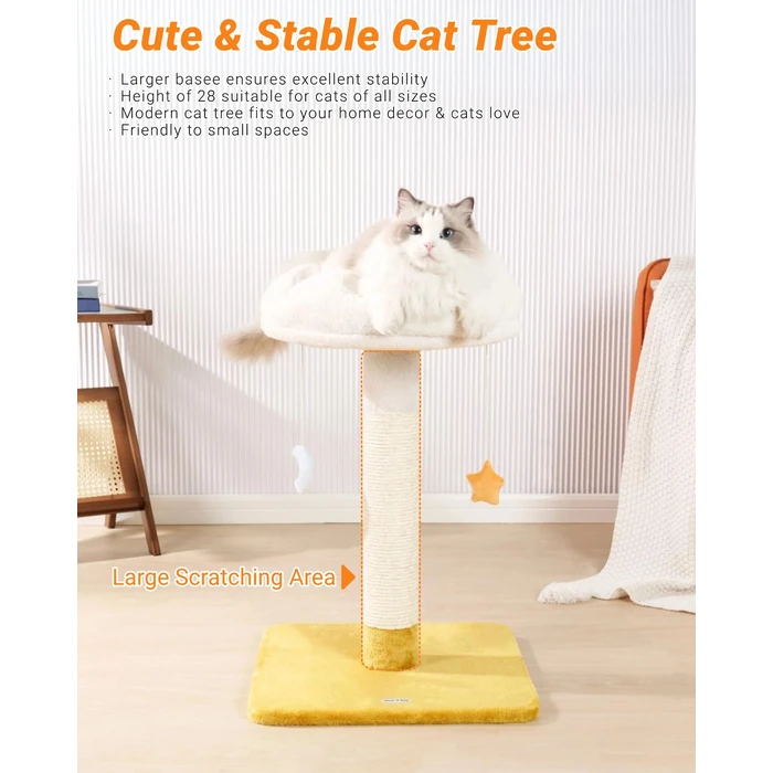 Happi N Pets 28" Tall Cat Scratching Post with Bed, Small Cat Tree for Indoor Cats, Thick Cat Scratch Post with Cloud-Shaped Soft Perch & Cute Toys, Stable Cat Stand, Removeable Cover, Bounus Catnip by Happi N Pets - Image 7