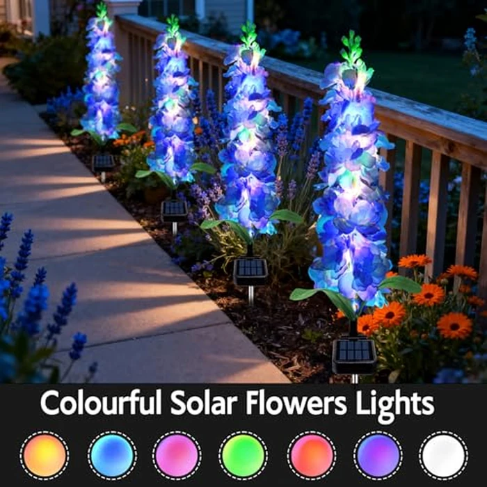 MRHEPHAESTUS Solar Garden Lights, Solar Blue Delphinium Flowers Lights 4 Pack 80 LEDs, Waterproof Outdoor Light Two Lighting Modes for Outside Wedding Party Garden Yard Patio Lawn Decor by MRHEPHAESTUS - Image 3