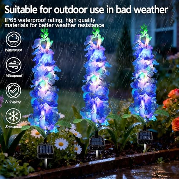 MRHEPHAESTUS Solar Garden Lights, Solar Blue Delphinium Flowers Lights 4 Pack 80 LEDs, Waterproof Outdoor Light Two Lighting Modes for Outside Wedding Party Garden Yard Patio Lawn Decor by MRHEPHAESTUS - Image 5