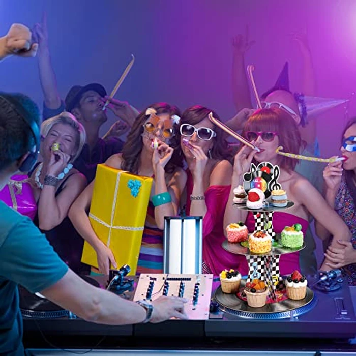 3 Tier 1950's Rock and Roll Music Party Decorations Record Cupcake Stand Vinyl Record Cupcake Holder Music Not Stop Dessert Tower for 50s Retro Theme Party Supplies by Tiamon - Image 6