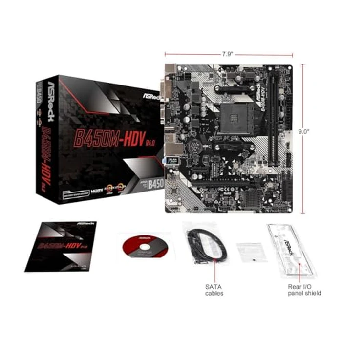 B450M-HDV R4.0 AMD B450 AM4 Socket Ryzen 2000 - 5000 Processors DDR4 3200 64GB HDMI DVI-D D-Sub Motherboard SATA 6Gb/s Micro ATX M.2 by ASRock - Image 4