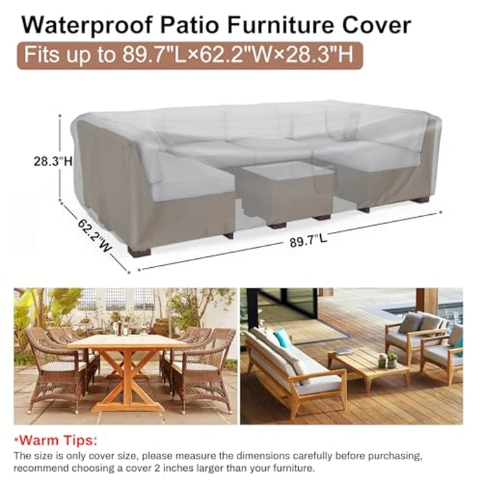 Heavy Duty Patio Furniture Covers Waterproof, Mrrihand Patio Furniture Outdoor Sectional Sofa Set , Patio Table and Chair Set Cover 89.7"Lx62.2"Wx28.3"H by Mrrihand - Image 2