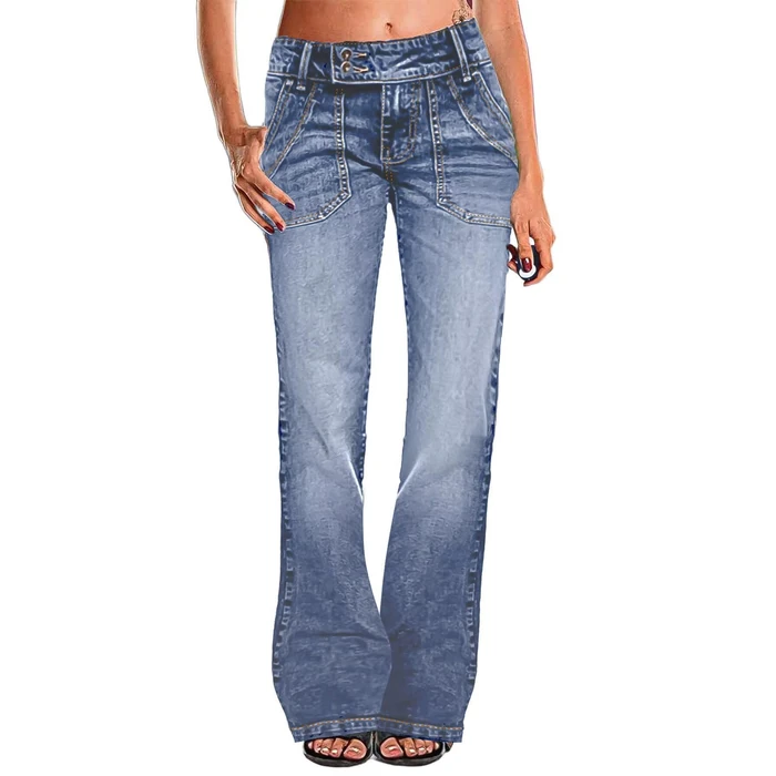 Flamingals Wide Leg Jeans for Women Low Rise Baggy Stretchy Straight Leg Bootcut Denim Pants Light Blue M by Flamingals - Used - Like New condition - US$41.79