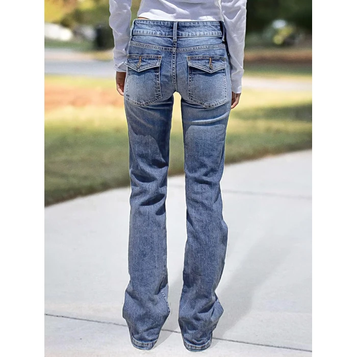 Flamingals Wide Leg Jeans for Women Low Rise Baggy Stretchy Straight Leg Bootcut Denim Pants Light Blue M by Flamingals - Image 4