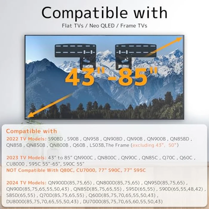 Ultra Slim TV Mount Slim Fit Wall Mount for 43 to 85 inch 2021 Samsung Neo QLED, Q SeriesTVs, Crystal UHD TVs, The Frame TV (excluding Q80A, AU7000), Hold up to 132 lbs, Max VESA 1200x800 by PUTORSEN - Image 3