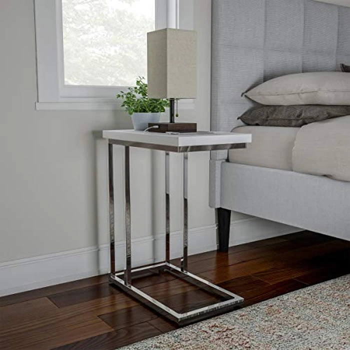 Lavish Home C-Shaped Sofa Side Table - Modern End Table, Laptop Tray, or Compact Bedside Nightstand - Space Saving Furniture by Lavish Home (White) by Lavish Home - Used - Good condition - US$35.95