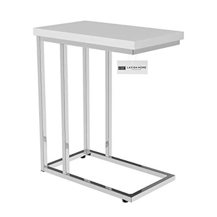 Lavish Home C-Shaped Sofa Side Table - Modern End Table, Laptop Tray, or Compact Bedside Nightstand - Space Saving Furniture by Lavish Home (White) by Lavish Home - Image 2