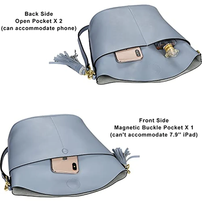 S-ZONE Women Small Cow Split Genuine Leather Crossbody Bucket Bag Shoulder Purse Handbag by S-ZONE - Image 4