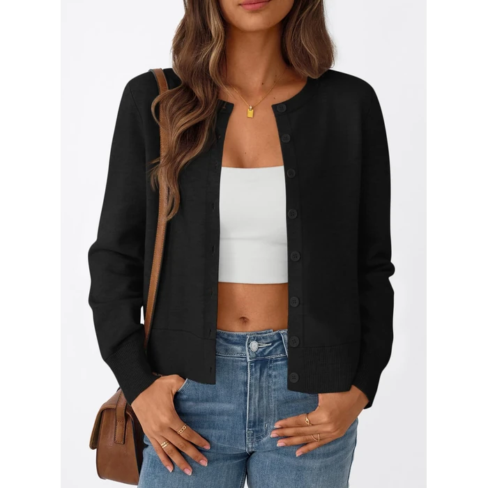 Trendy Queen Cardigan Sweaters for Women Lightweight Cropped Crew Neck Outfits Fall Fashion 2026 Spring Clothing Black L by Trendy Queen - Image 2