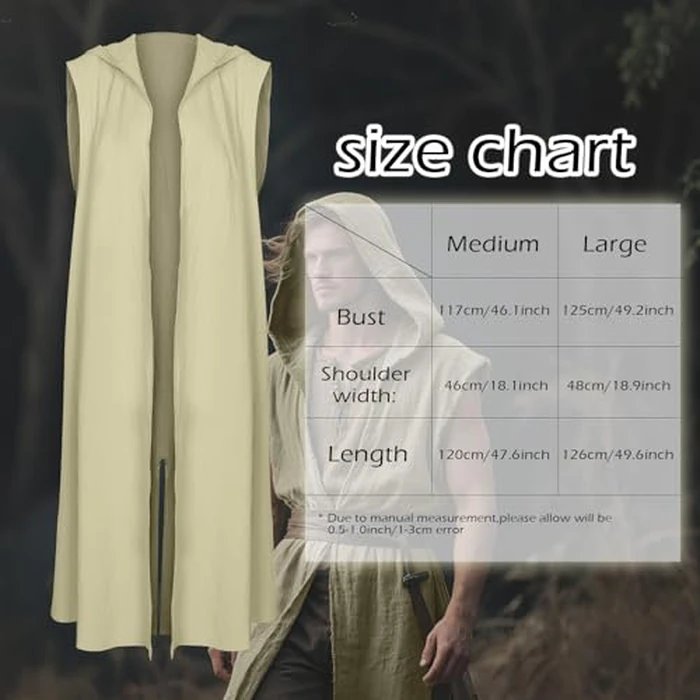 L'VOW Renaissance Hooded Surcoat Men's Medieval Sleeveless Tabard Tunic Vest Cloak for Viking Costume LARP Halloween Assassin Cosplay(Black,L) by L'VOW - Used - Like New condition