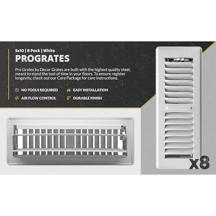 Pro Grates Steel Floor Register 8 Pack, 3 inch x 10 inch Powder Coated White by Decor Grates - Image 9