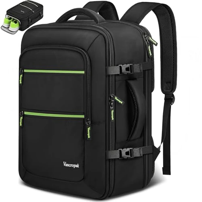Vancropak Travel Personal Item Backpack for Spirit Airlines with Shoe Compartment Removable, 18x14x8 TSA Approved Underseat Carry on Backpack, Large Luggage Suitcase Bag Fit 17.3" Laptop, Black by Vancropak - Used - Like New condition - US$27.28