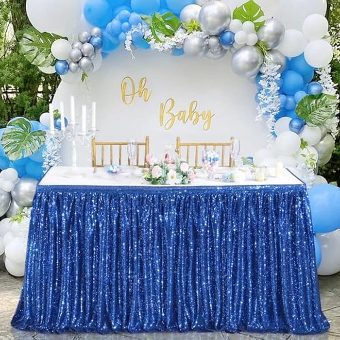 Royal Blue Sequin Table Skirts for Rectangle Tables 6ft Sparkle Party Tablecloth Baby Shower Birthday Decorations by QueenDream - Used - Like New condition - CA$17.40