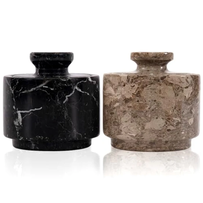Marblous Krafts Marble Salt Cellar with Lid 3" Black Zebra and Oceanic Celtic & Garlic Salt Dispenser for Kitchen & Home Storage, Spice Tools Container by MARBLOUS KRAFTS - Used - Very Good condition - CA$38.75