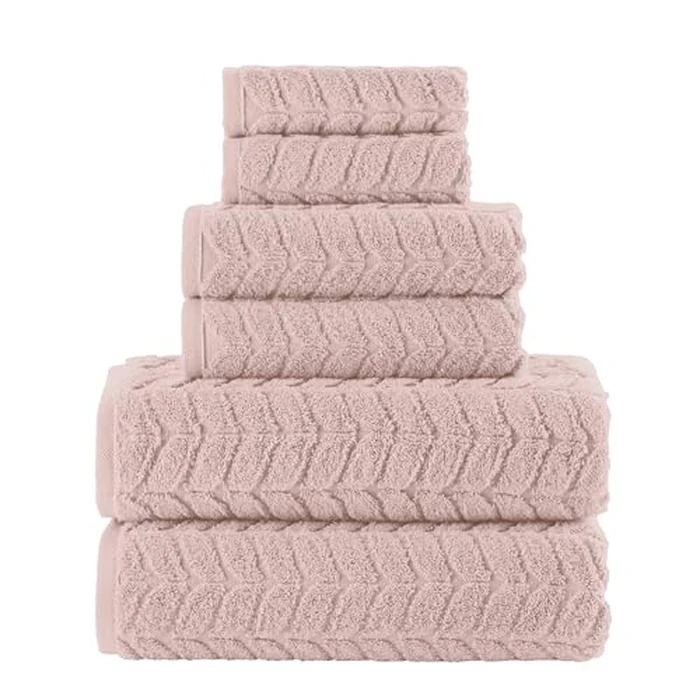 Elegant Comfort Luxury 6-Piece 100% Turkish Cotton Jacquard Braided Textured Premium Hotel Quality Towel Set- Soft and Absorbent, Includes 2 Bath Towels, 2 Hand Towels and 2 Washcloths, Dusty Pink by Elegant Comfort - Used - Very Good condition - CA$52.60