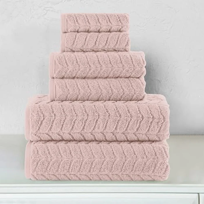 Elegant Comfort Luxury 6-Piece 100% Turkish Cotton Jacquard Braided Textured Premium Hotel Quality Towel Set- Soft and Absorbent, Includes 2 Bath Towels, 2 Hand Towels and 2 Washcloths, Dusty Pink by Elegant Comfort - Image 2