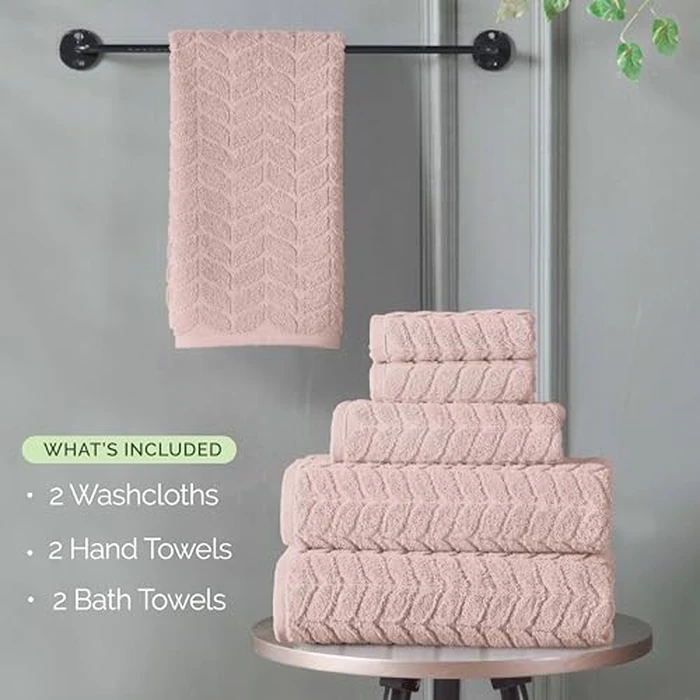 Elegant Comfort Luxury 6-Piece 100% Turkish Cotton Jacquard Braided Textured Premium Hotel Quality Towel Set- Soft and Absorbent, Includes 2 Bath Towels, 2 Hand Towels and 2 Washcloths, Dusty Pink by Elegant Comfort - Image 4