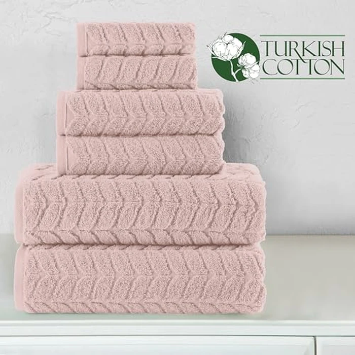 Elegant Comfort Luxury 6-Piece 100% Turkish Cotton Jacquard Braided Textured Premium Hotel Quality Towel Set- Soft and Absorbent, Includes 2 Bath Towels, 2 Hand Towels and 2 Washcloths, Dusty Pink by Elegant Comfort - Image 5